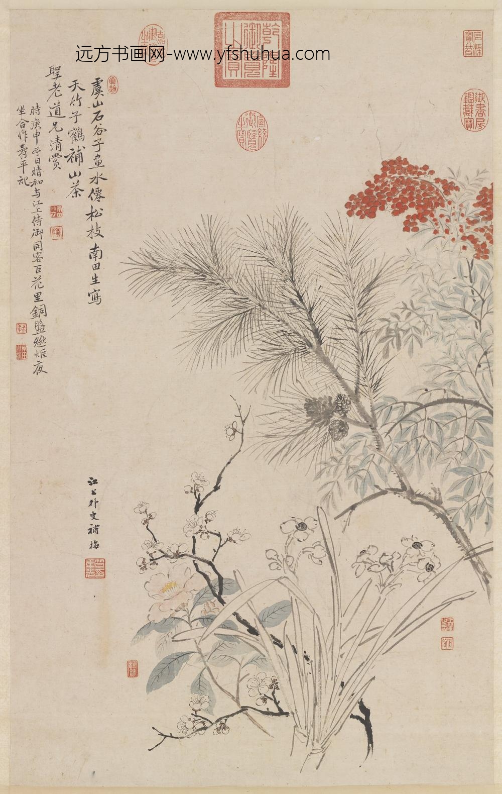 恽寿平王翚笪重光杨晋合景岁朝图轴