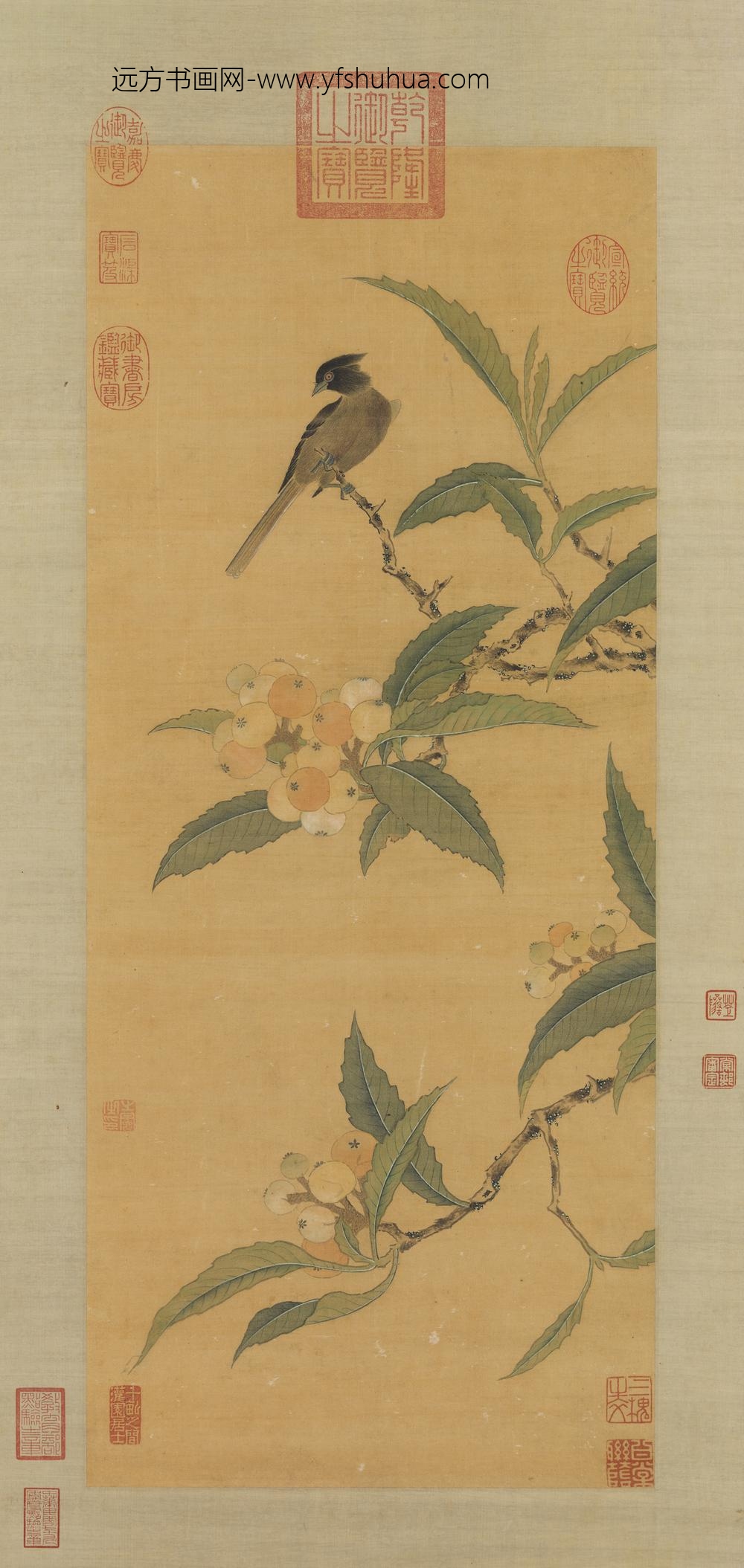 明周之冕枇杷珍禽轴
