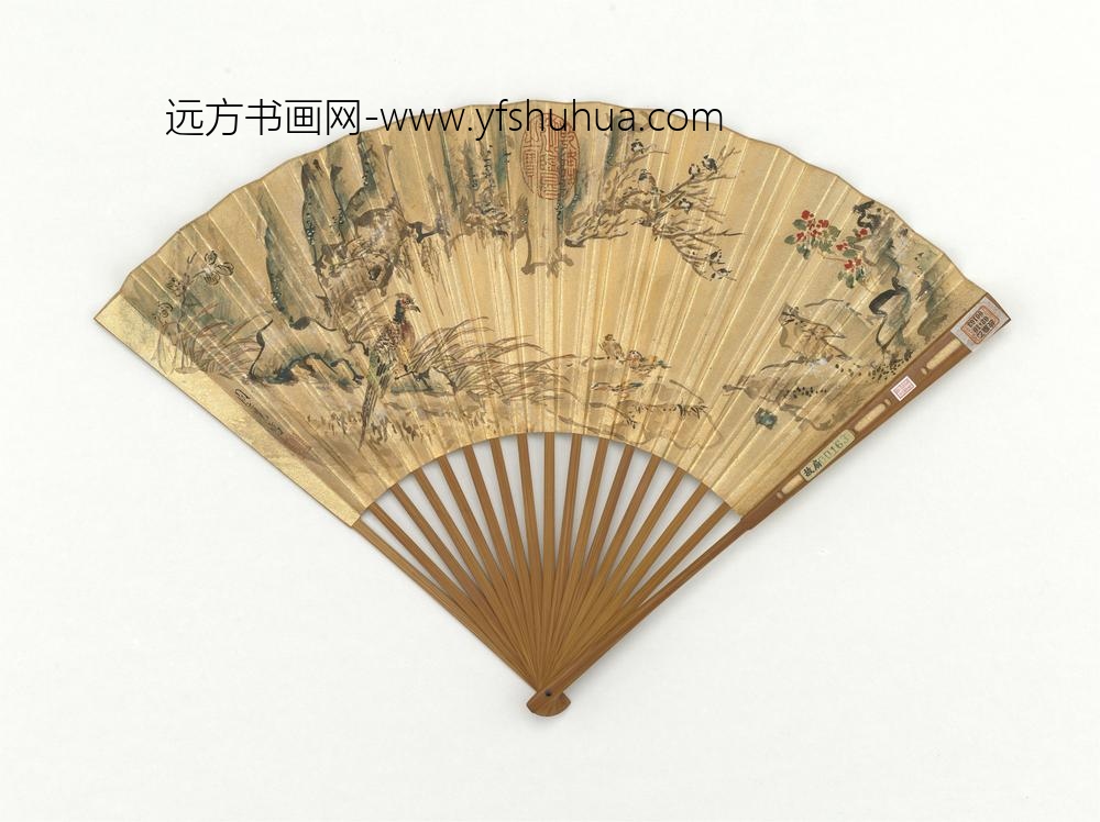 明周之冕画山梁飞雉成扇