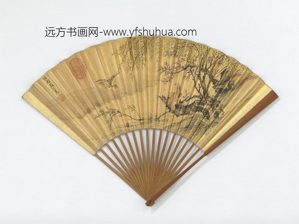 明周之冕画春水文禽文从周书鸳鸯篇成扇