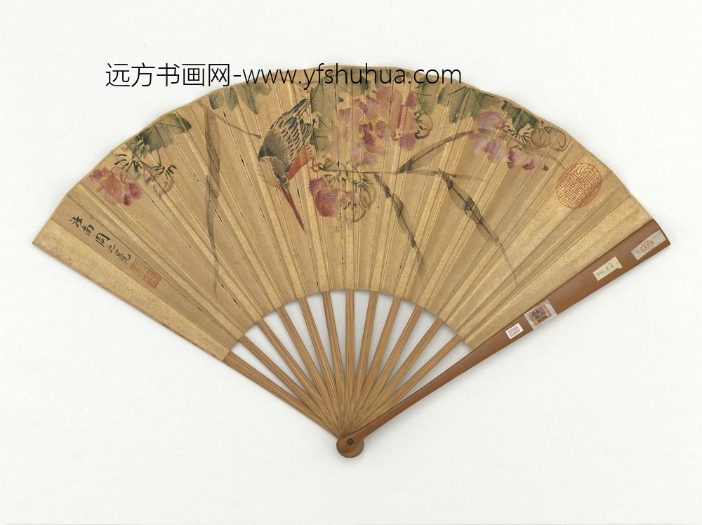 明周之冕画芙蓉山鸟成扇