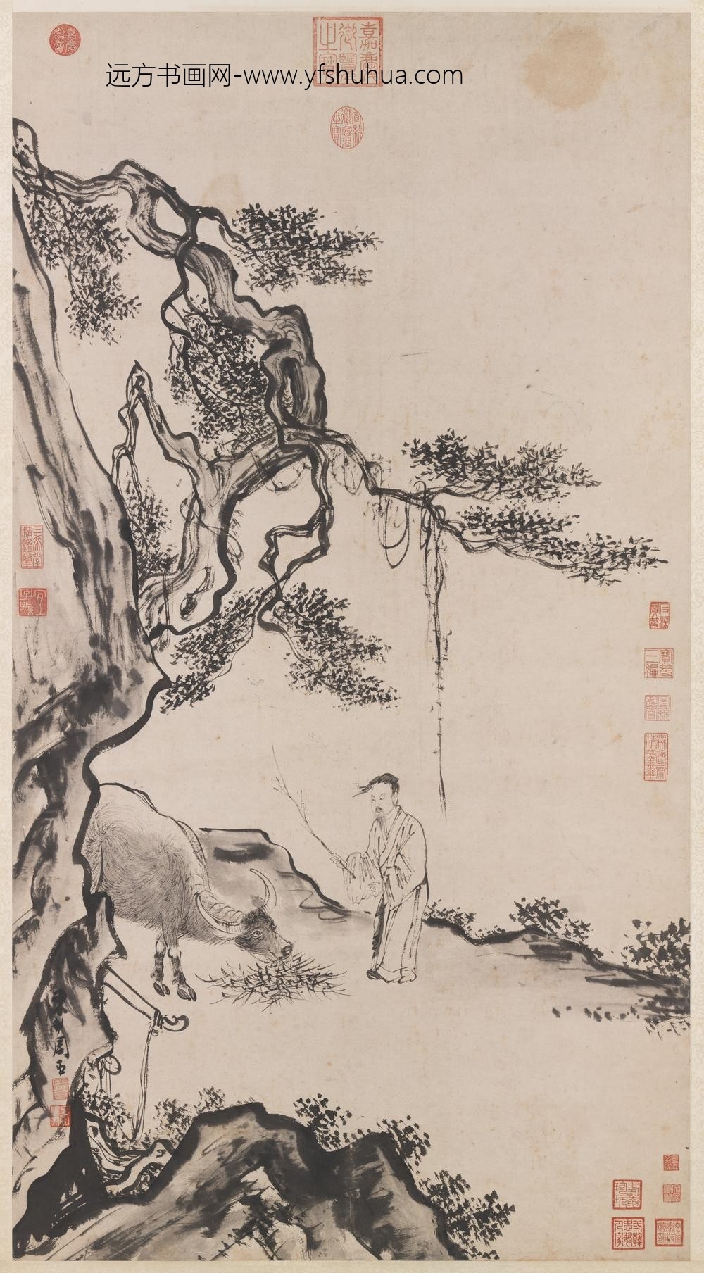 明周臣宁戚饭牛图轴