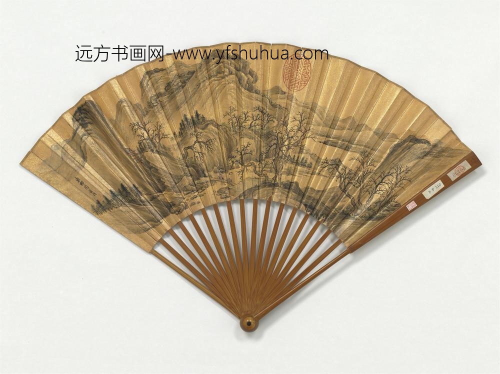 明周臣画寒山古木成扇