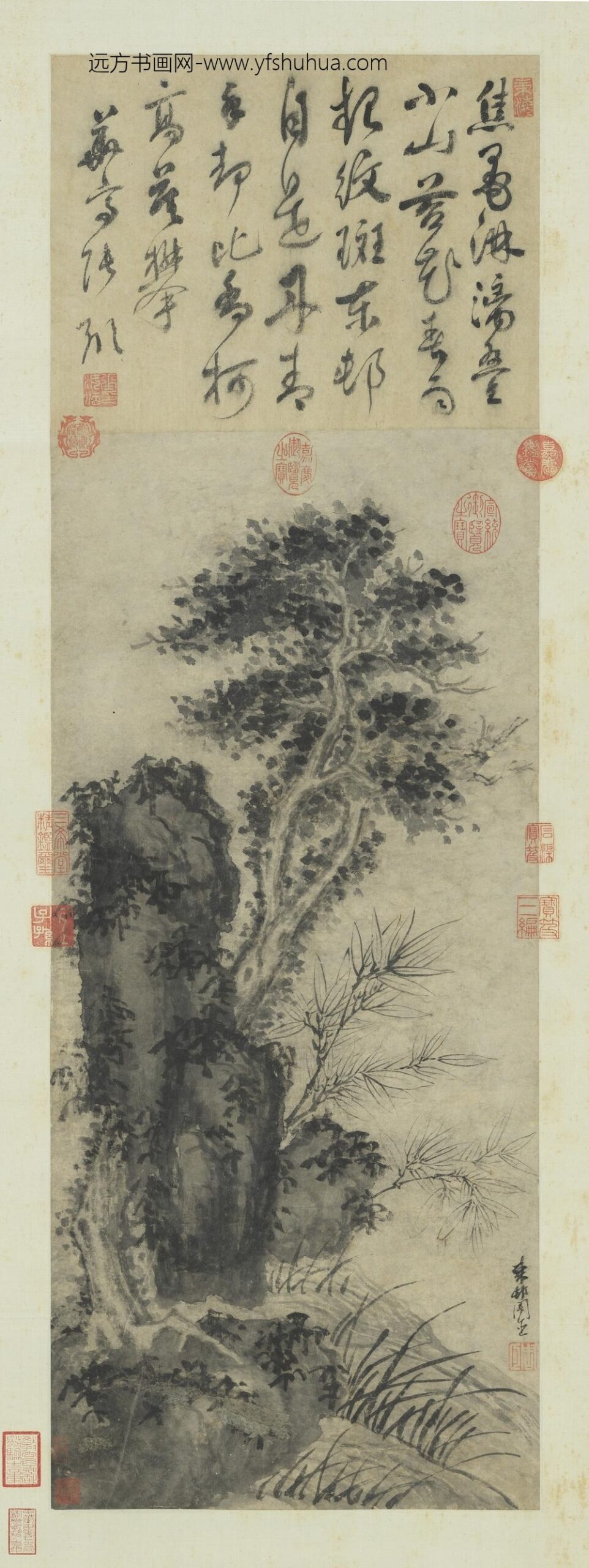 明周臣画竹柏轴