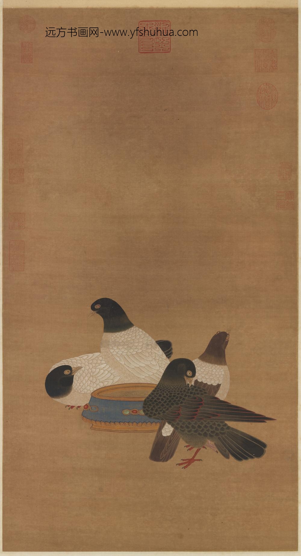 明宣宗画金盆鹁鸽轴