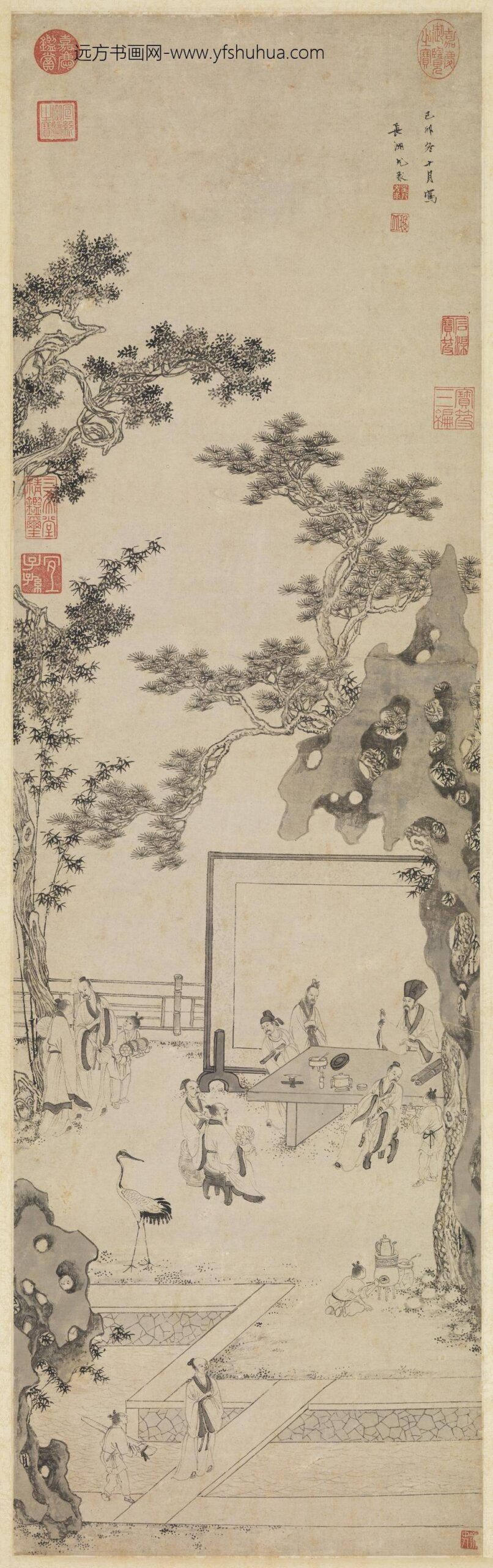 明尤求松阴博古图轴