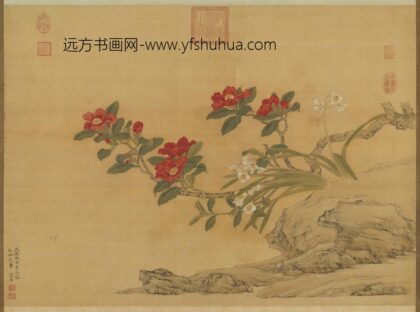 明张宏仿陆治茶花水仙轴.jpg