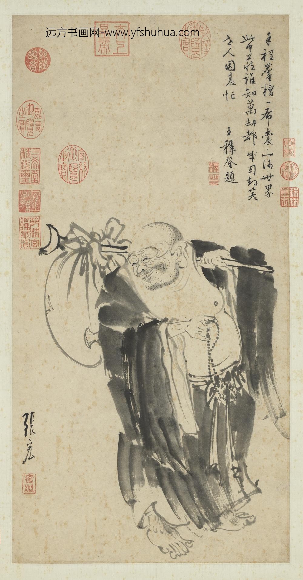 明张宏画布袋罗汉轴