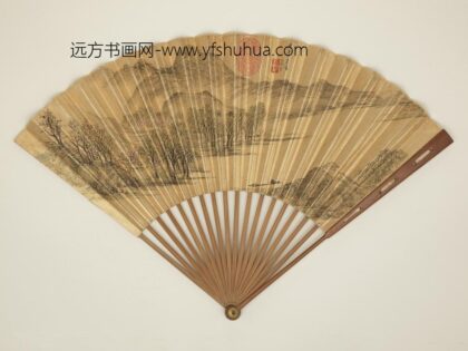 明张宏画柳汀莲渚文震亨书五言律诗成扇 1.jpg