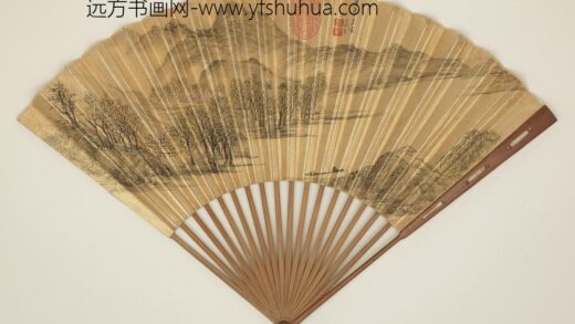 明张宏画柳汀莲渚文震亨书五言律诗成扇 1.jpg