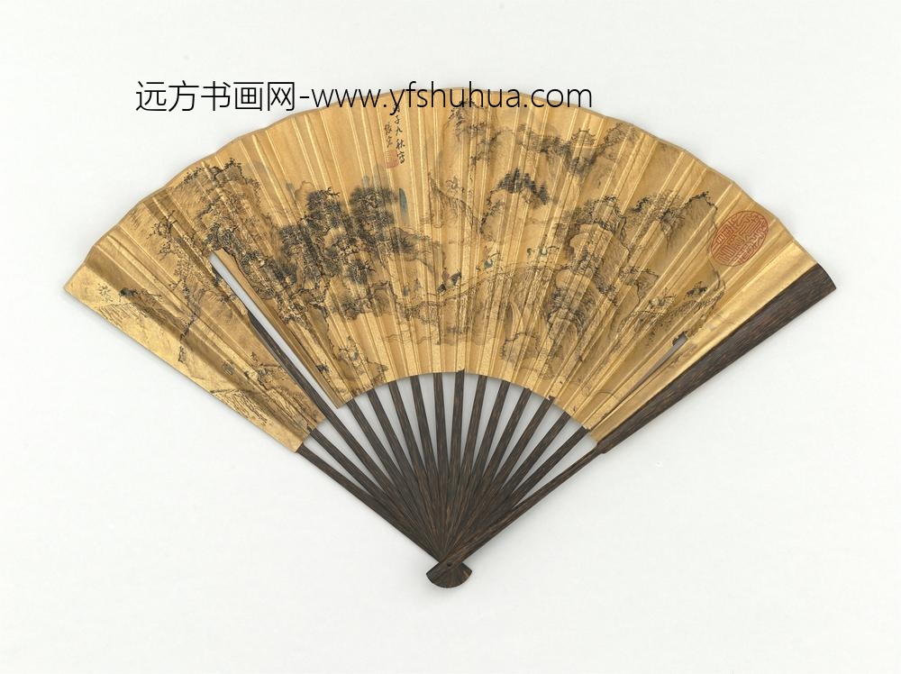 明张宏画深山行旅成扇