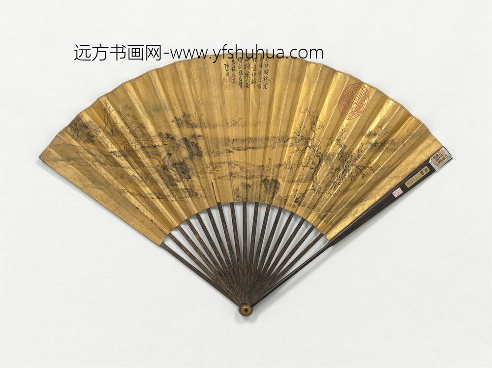 明张灵画霜林行旅成扇