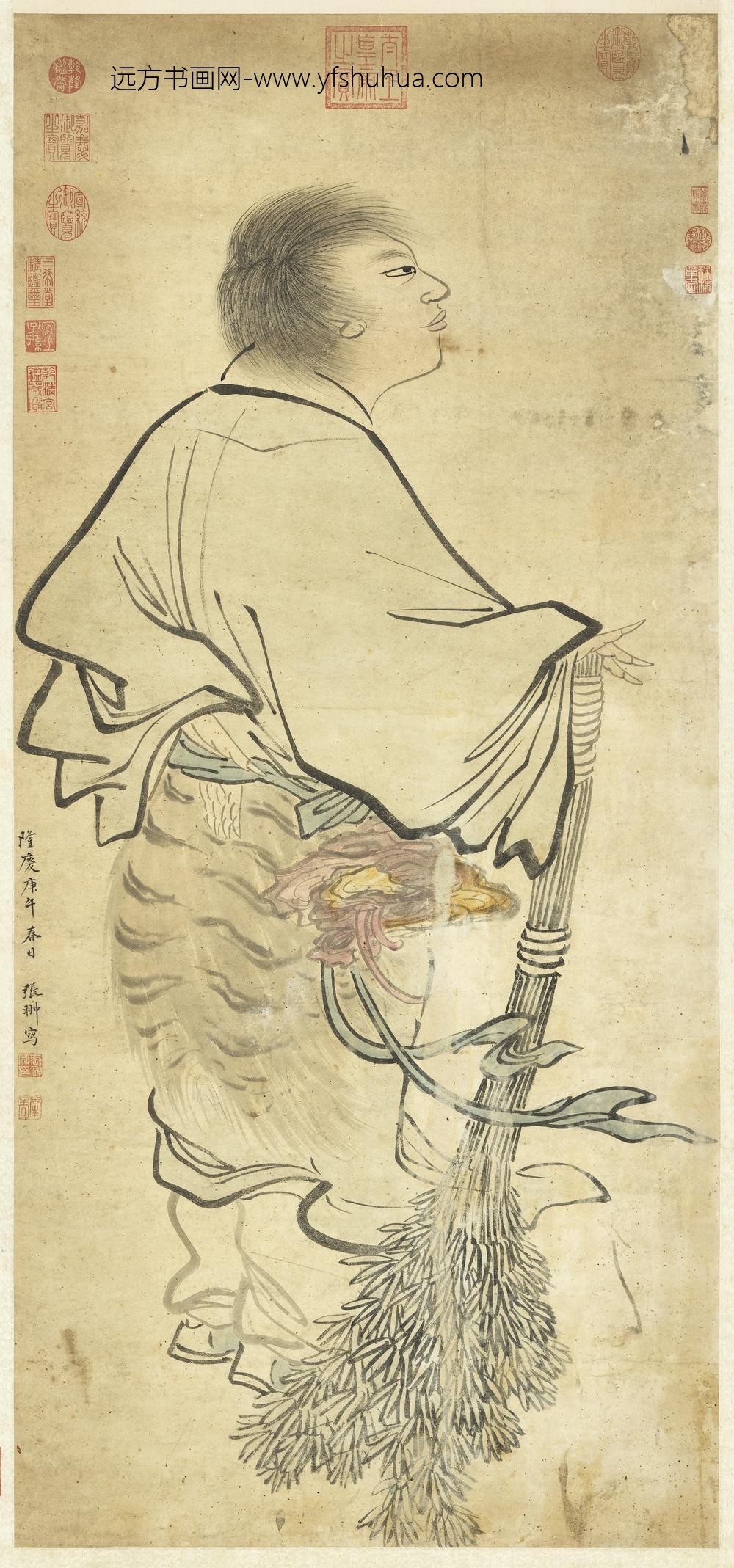 明张翀画采芝仙轴