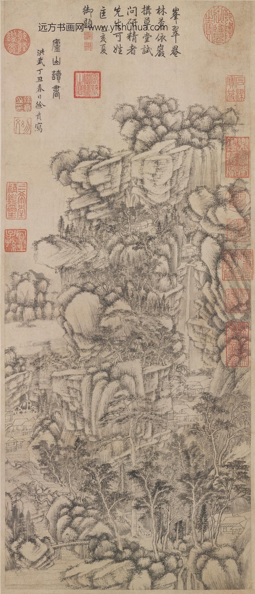 明徐贲庐山读书图轴