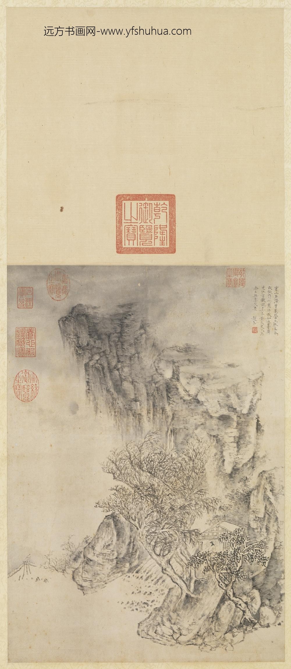 明赵左寒山石溜图轴