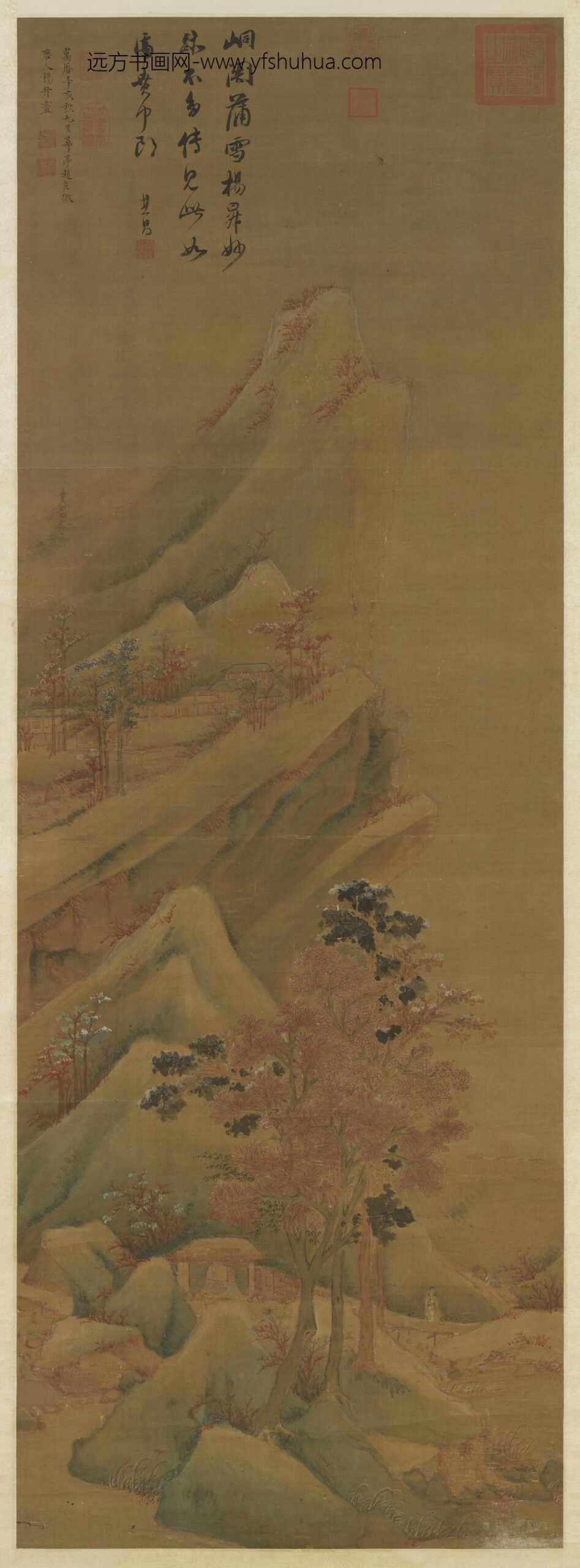明赵左秋山红树图轴