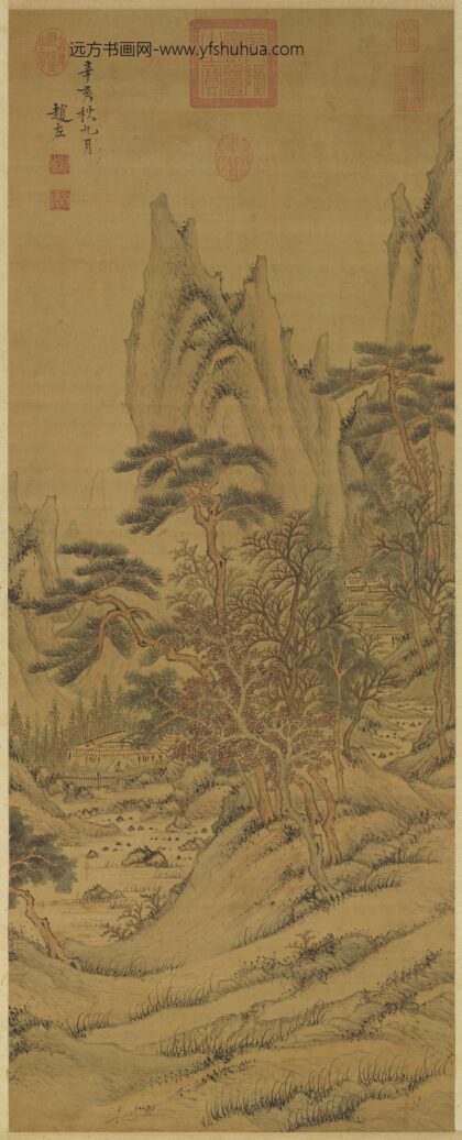 明赵左秋山红树图轴.jpg