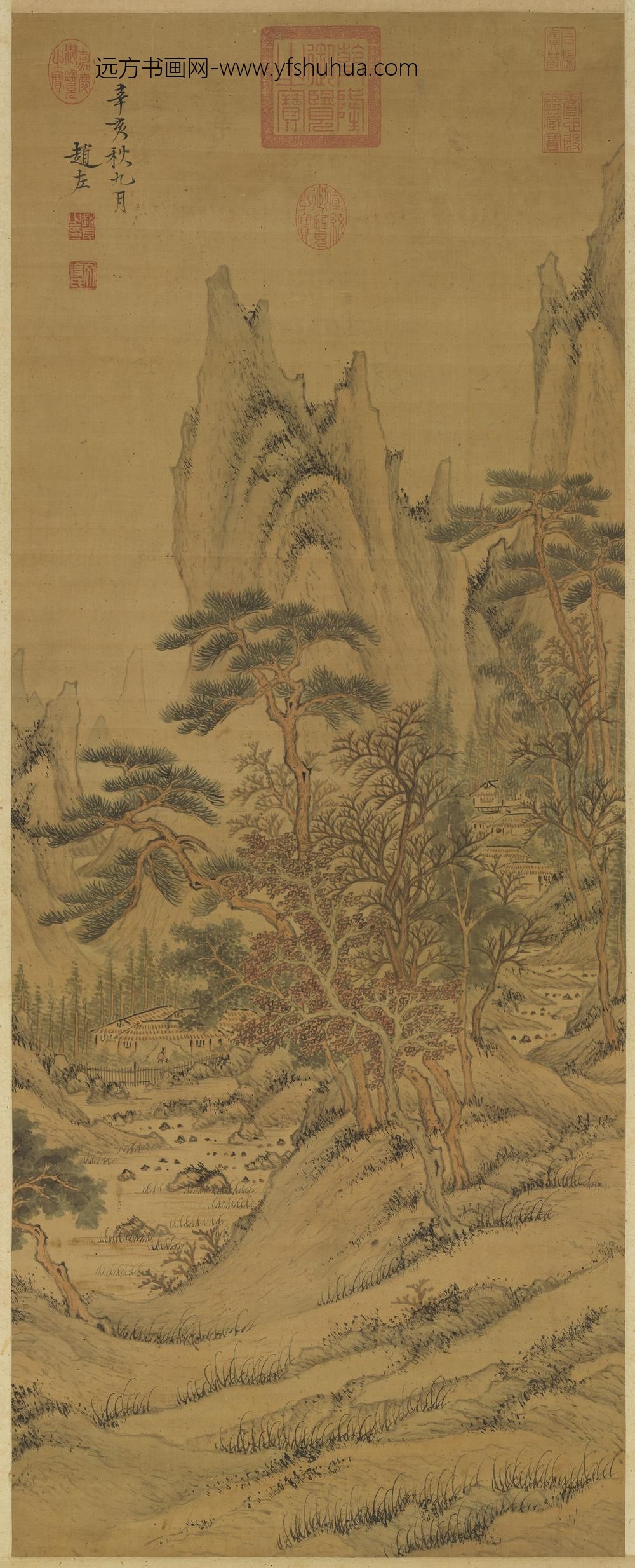 明赵左秋山红树图轴