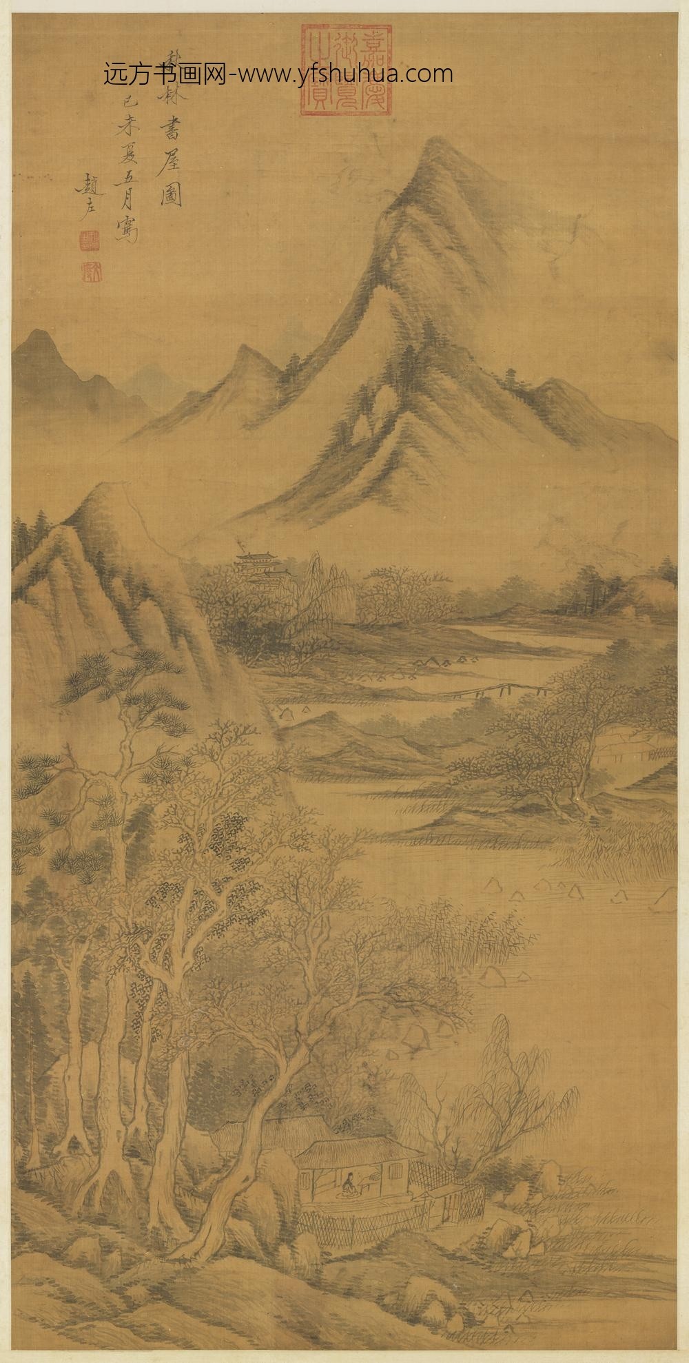 明赵左秋林书屋图轴