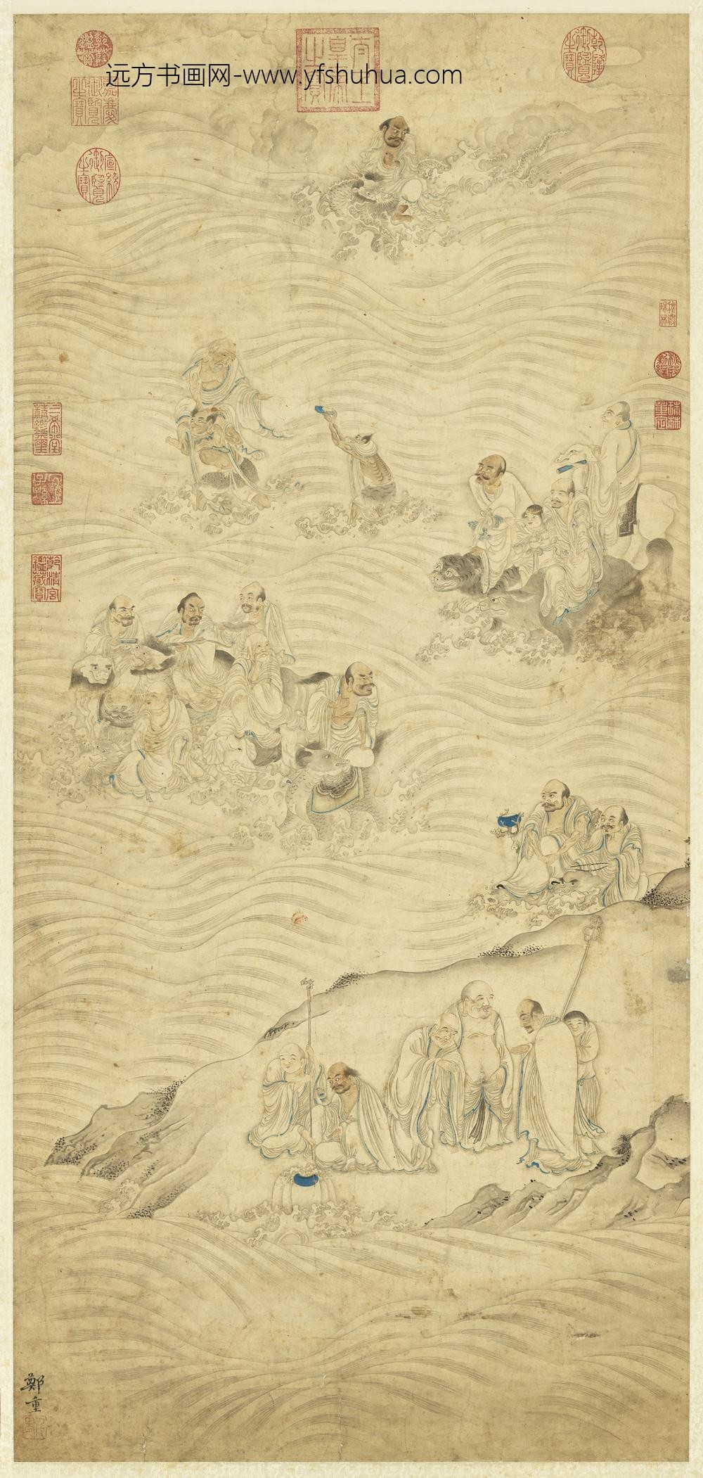 明郑重画十八应真像轴