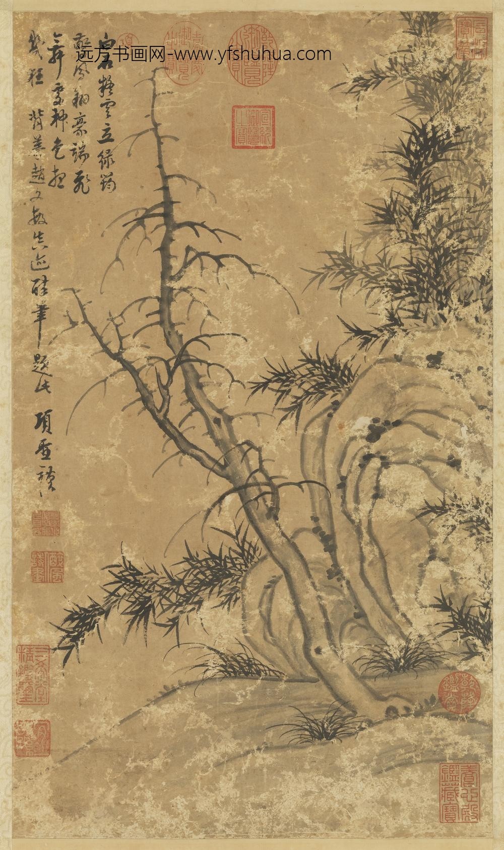 明项圣谟古木幽篁图轴