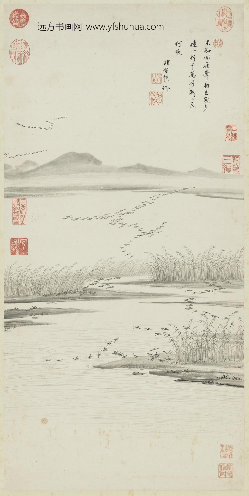 明项圣谟画芦雁轴