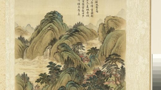 清周鲲仿古山水册（二）册仿赵孟俯仙山楼阁.jpg