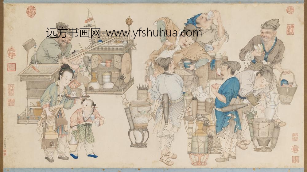 清姚文瀚画卖浆图轴