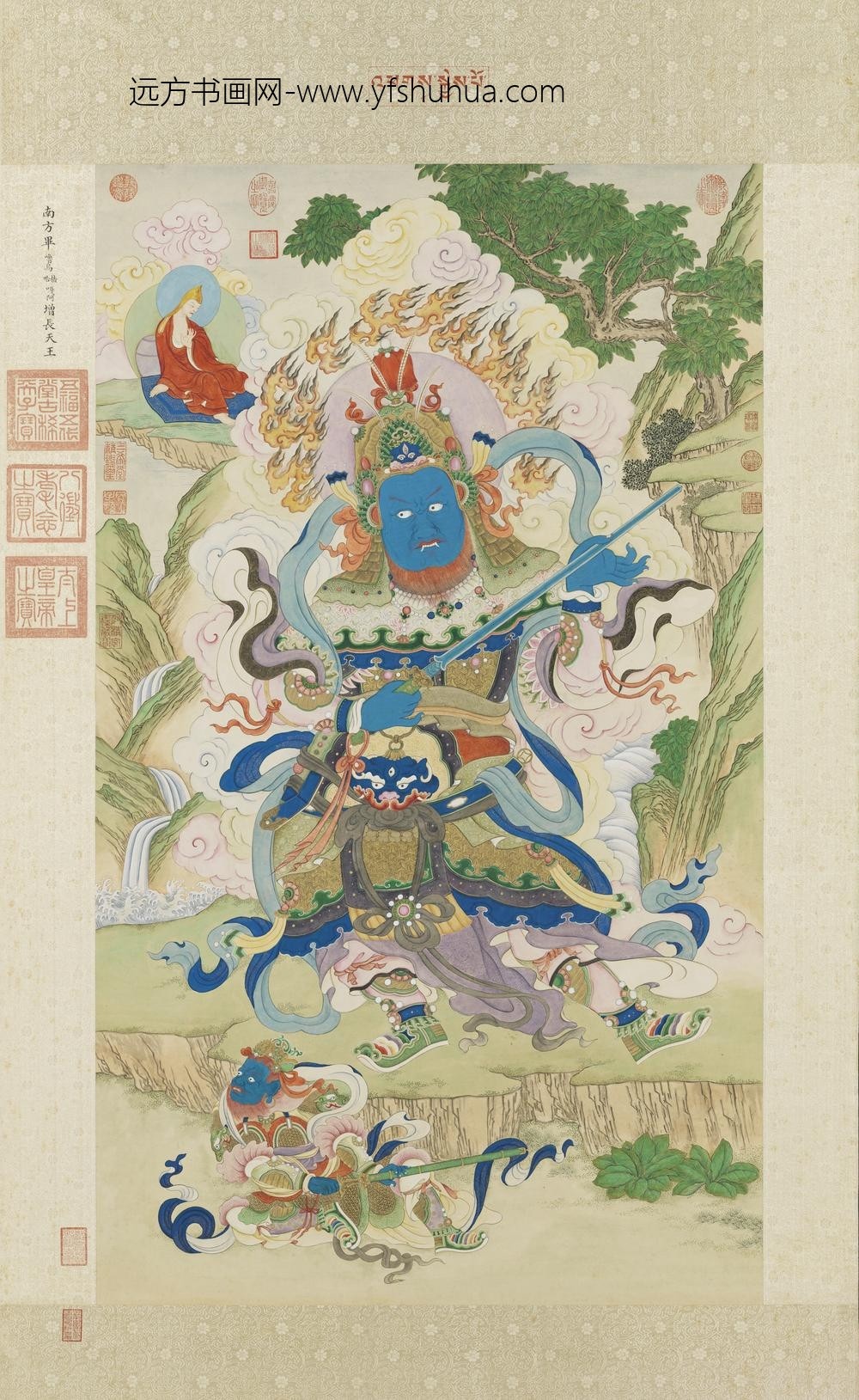 清姚文瀚画南方增长天王像轴