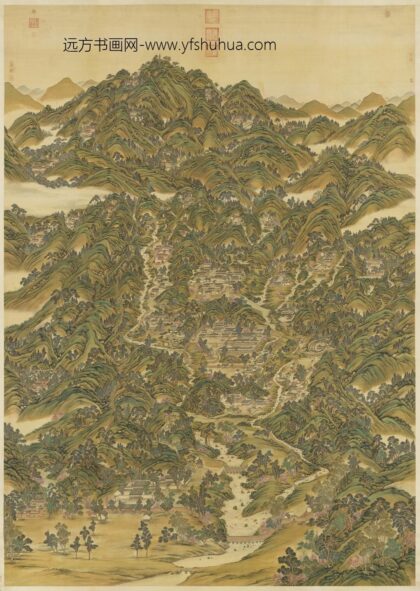 清姚文瀚袁瑛合笔盘山图轴.jpg