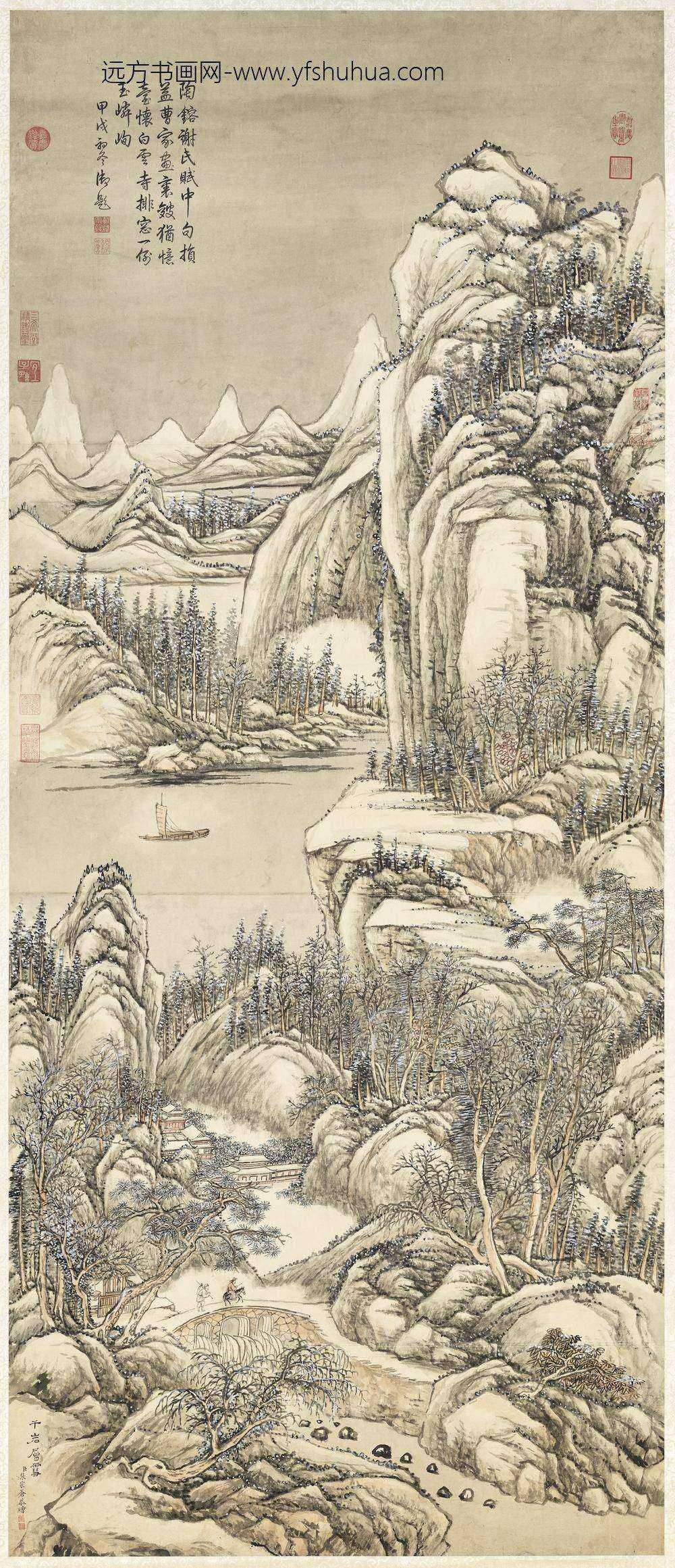 清张宗苍千岩层雪高宗御题轴