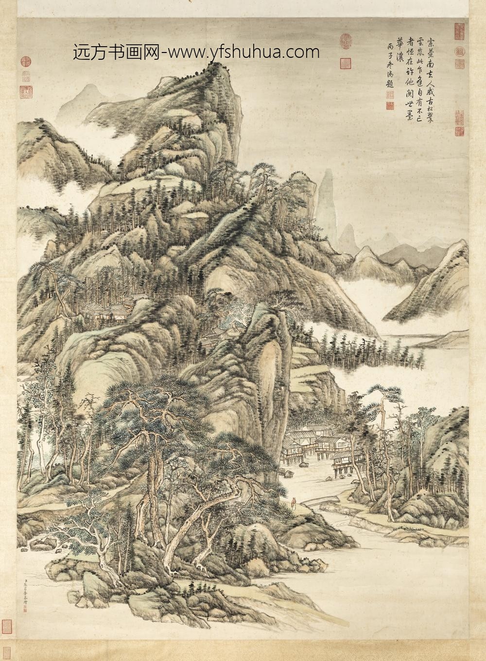 清张宗苍画云岚松翠轴