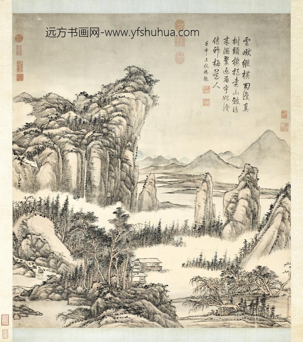 清张宗苍画云巘山楼轴