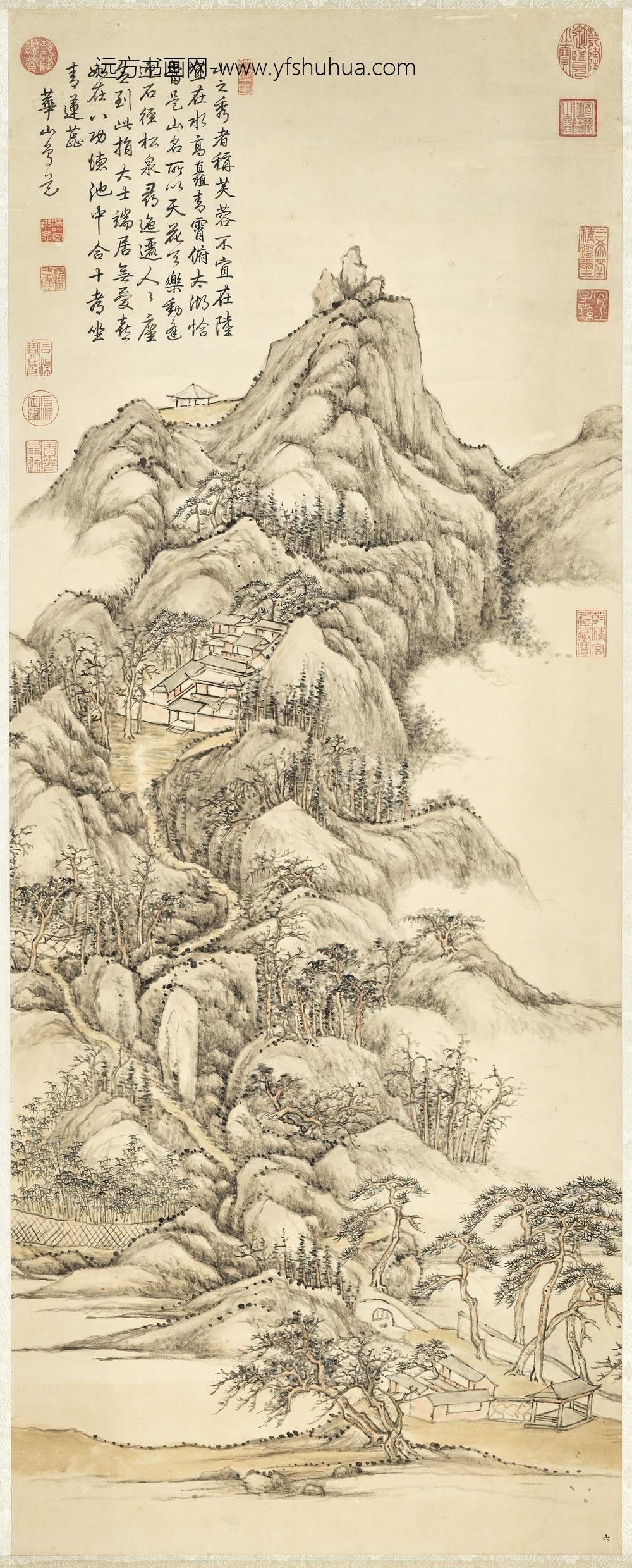 清张宗苍画华山鸟道轴