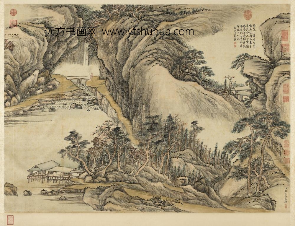清张宗苍画水轩吟眺轴