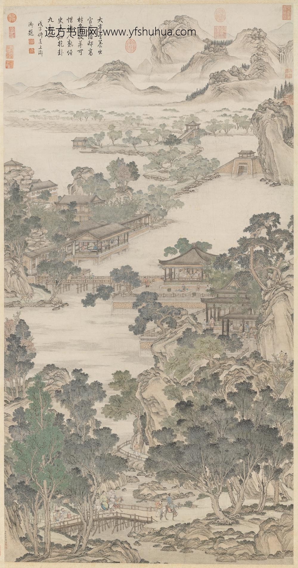 清张廷彦画登瀛洲图轴