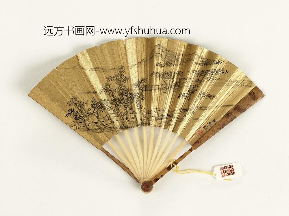 清张照书乾隆御制华严洞勒壁钱维城画山水成扇