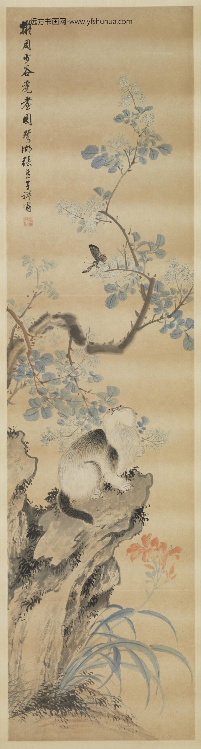 清张熊花鸟四屏轴耄耋图