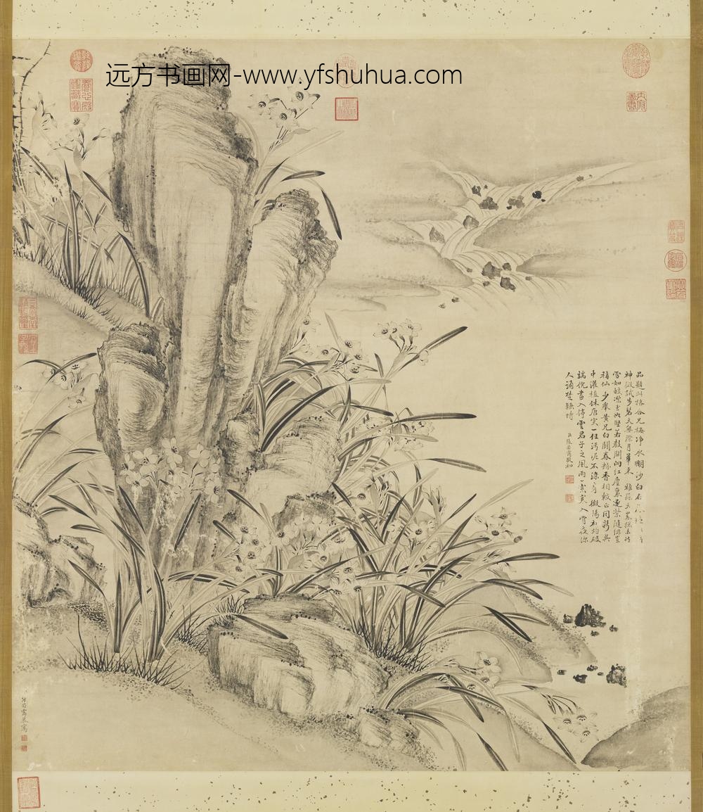 清张若霭画水仙轴