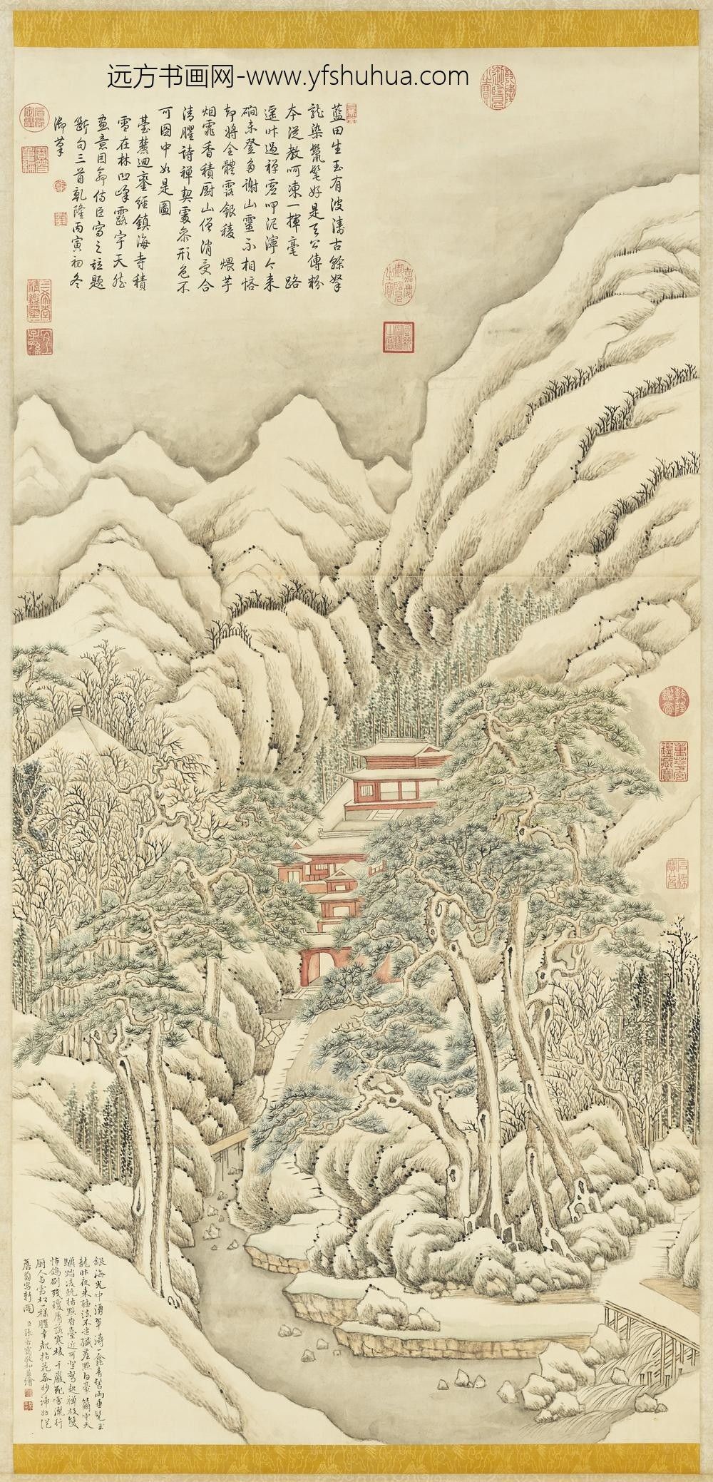 清张若霭画镇海寺雪景轴