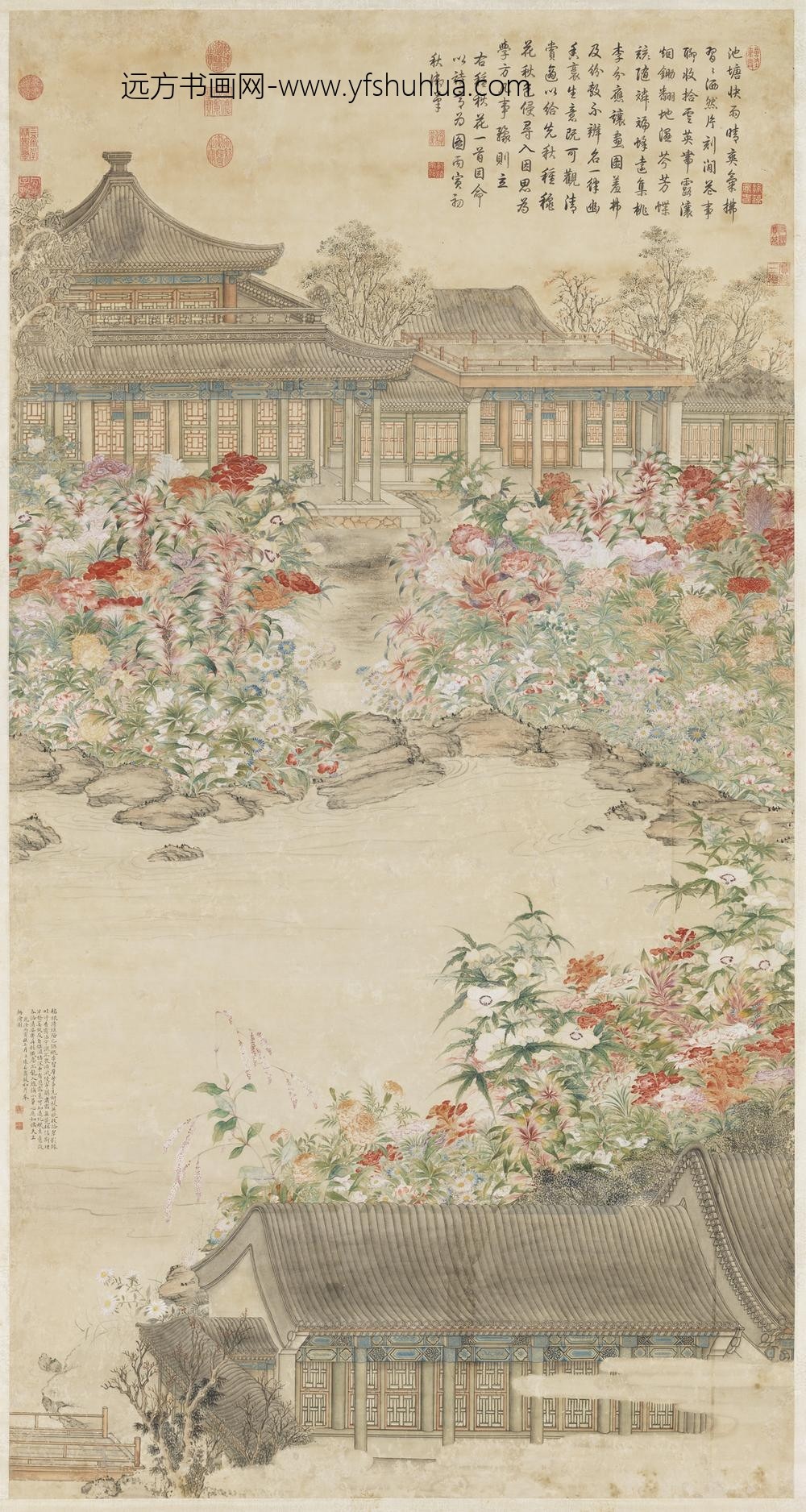 清张若霭绘图高宗御笔秋花诗轴