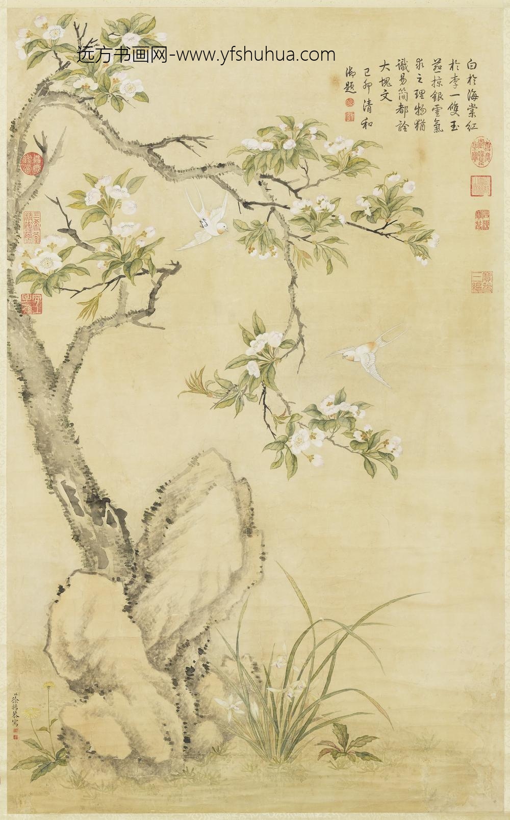 清徐扬梨花白燕高宗御题轴