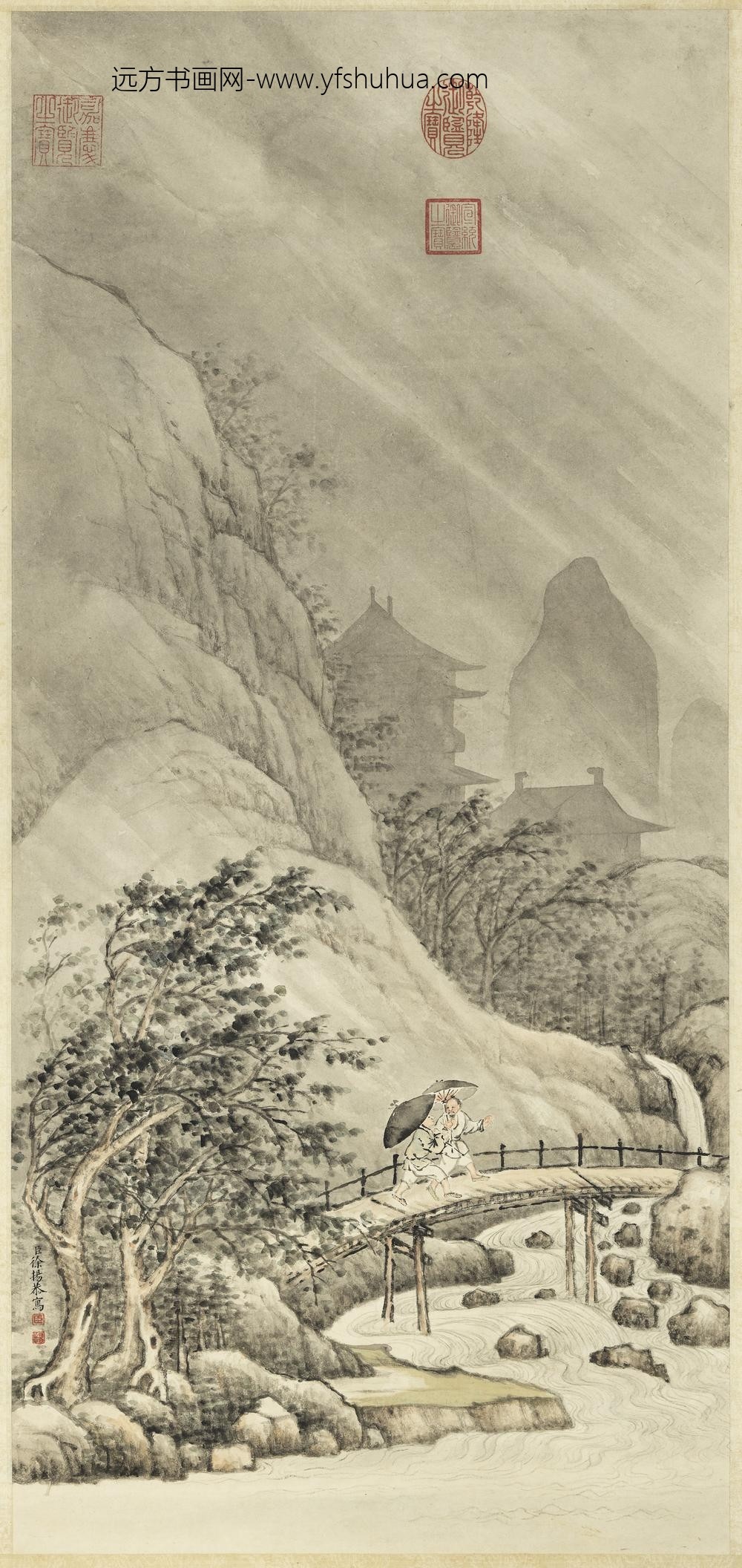 清徐扬画雨景轴