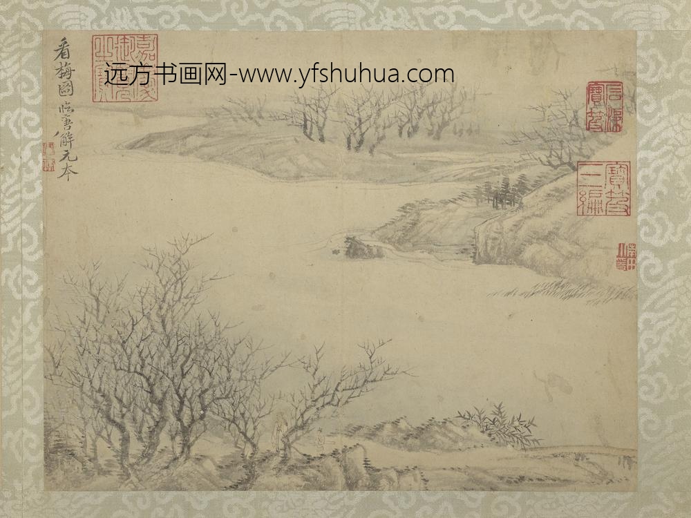 清恽寿平仿古山水册临唐寅看梅图