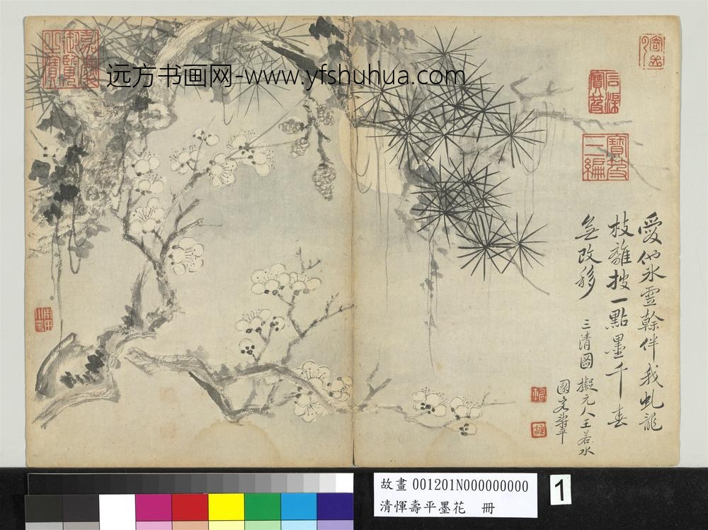 清恽寿平墨花册梅松月影