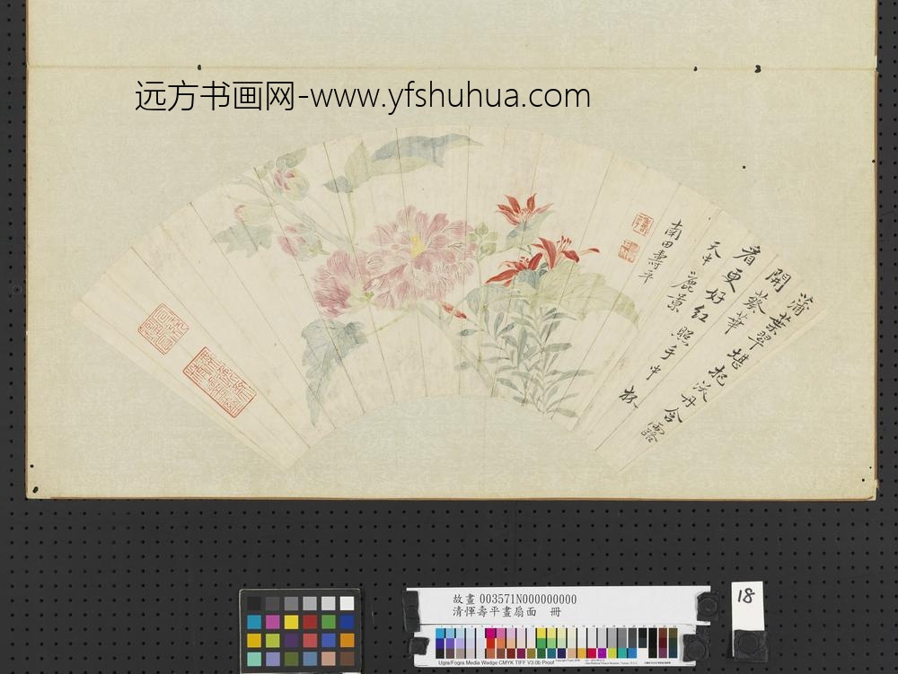 清恽寿平画扇面册蜀葵沃丹