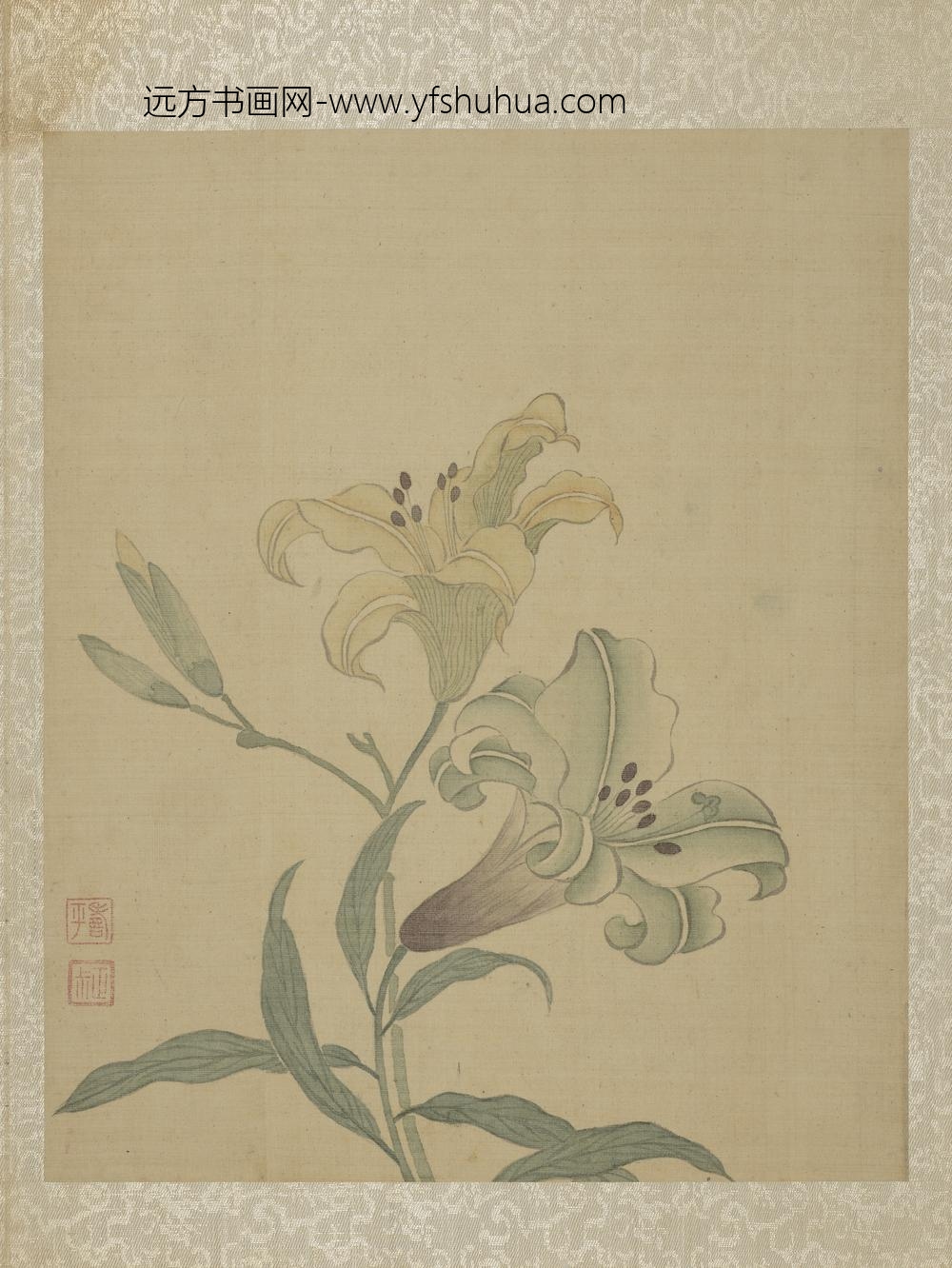 清恽寿平鱼藻图册百合