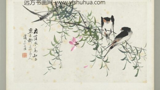 清朱偁花鸟册桃花柳燕.jpg