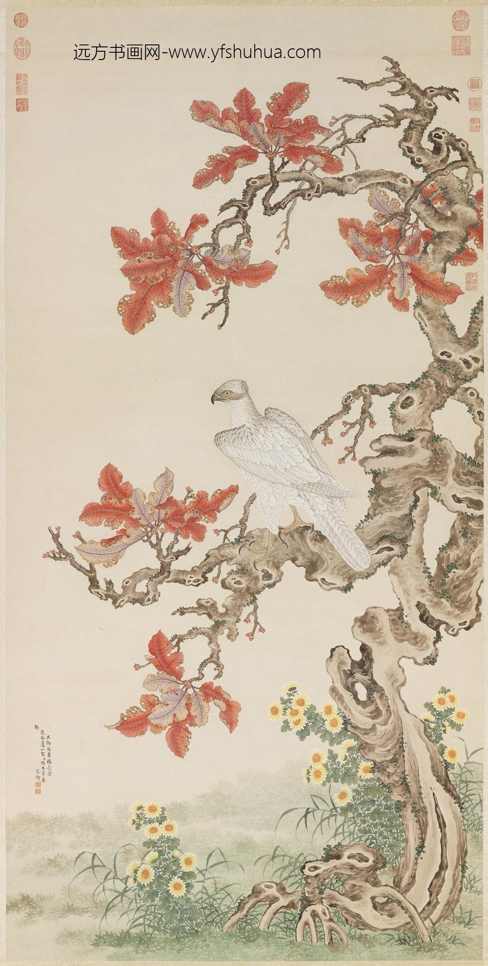 清杨大章画白鹰轴