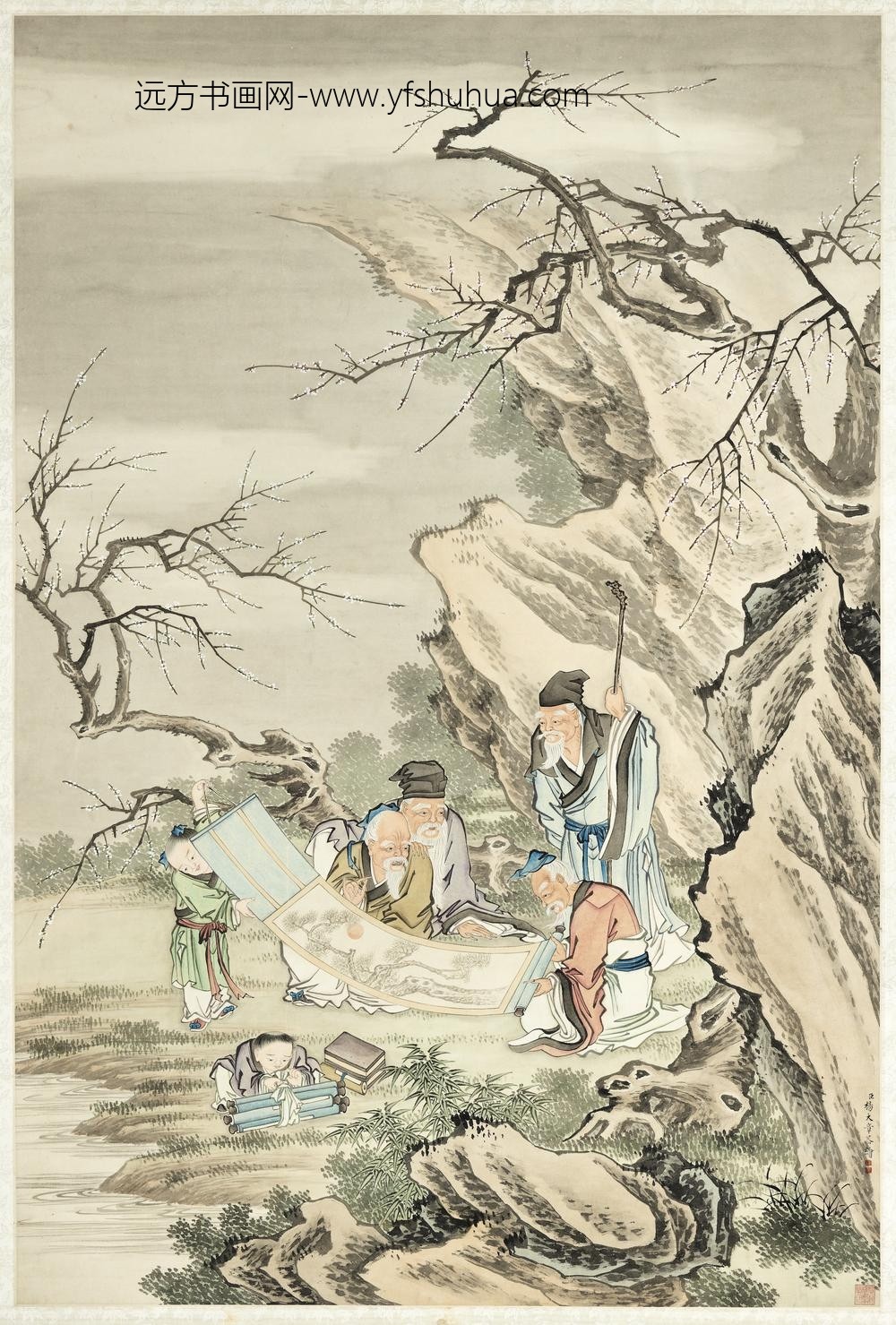 清杨大章默林评画轴